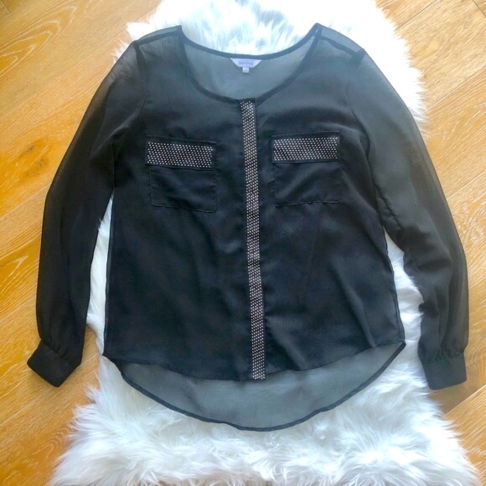 STELLA TWEED black sheer blouse gold stud details size small